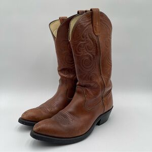 DD Tuff Mens Boots Size 8 D Brown Leather Western Steel Toe Roper Work Boots